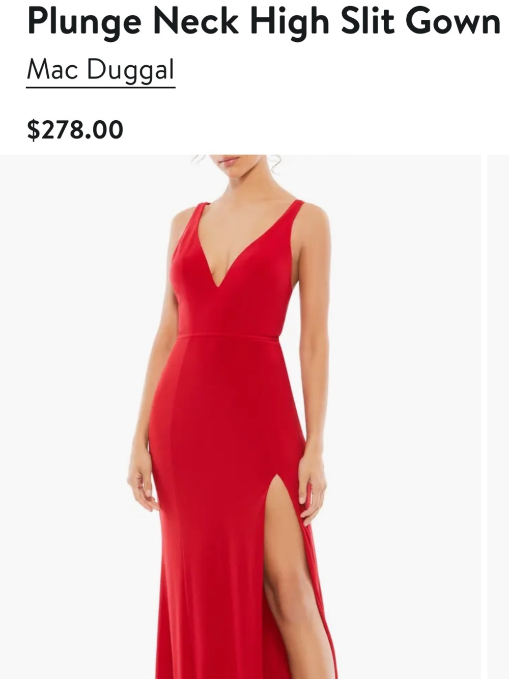 Mac Duggal Red Plunge V-Neck Gown with High Slit